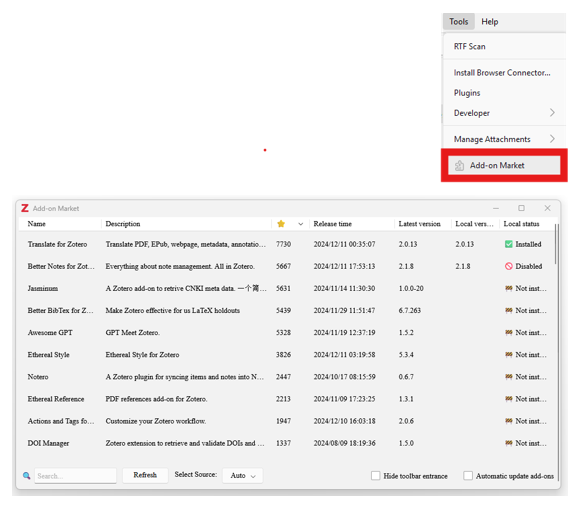 add on market on zotero